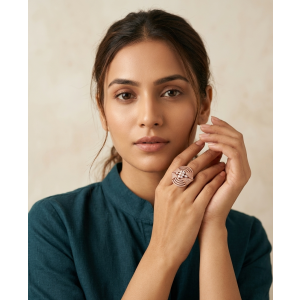 Rose Gold Statement Cocktail Ring with American Diamonds | Elegant Geometric Designer Ring