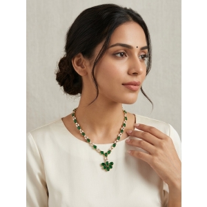 Emerald Green Teardrop Pendant Necklace with American Diamonds | Elegant Gold Plated Jewelry