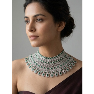 Emerald Green Bridal Choker Necklace with American Diamonds | Luxury Statement Wedding Jewelry