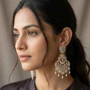 Gold-Tone American Diamond Floral Dangler Earrings