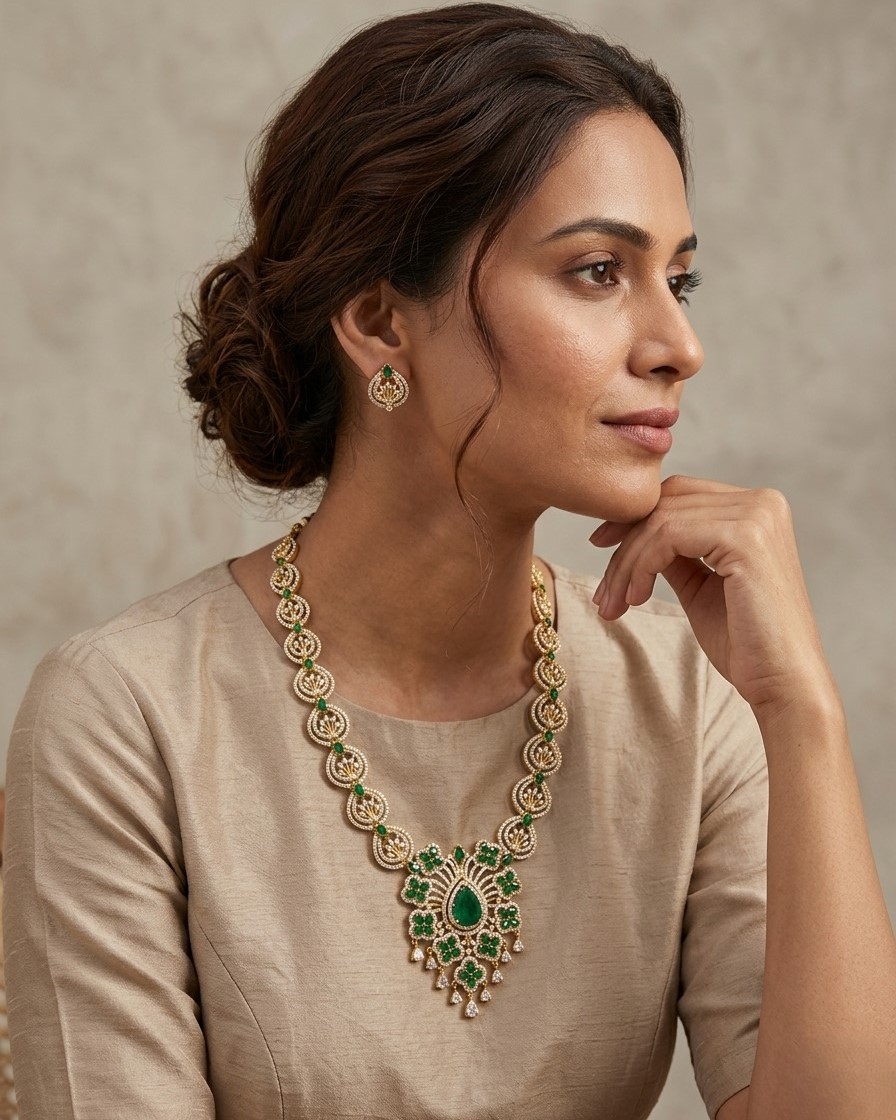 EmeraldNecklace Set | Gold Plated Statement Jewelry Set