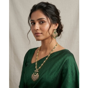 Emerald Pendant Necklace Set| Gold Plated Bridal Statement Jewelry