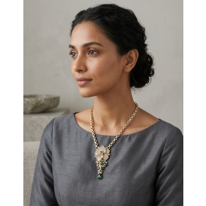 Emerald Green Floral Bridal Necklace Set | Gold Plated Statement Jewelry